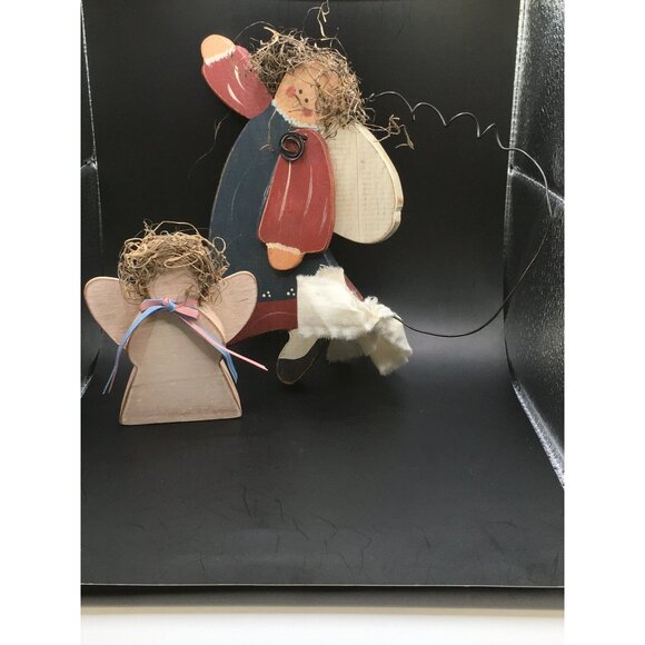 Vintage Handmade Wood Angels Ornaments with Wire Christmas Holiday Decor SET - Picture 4 of 15
